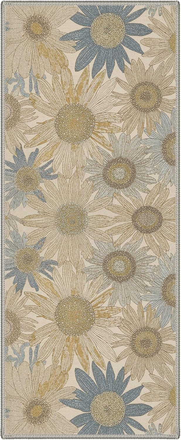 image:imageGENIMO 5X7 Area Rugs for Living Room Machine Washable Modern Botanical Non Slip Low Pile Soft Rugs Vintage Floral Carpet for Bedroom Dining Room Home Office Warm BeigeWarm Beige