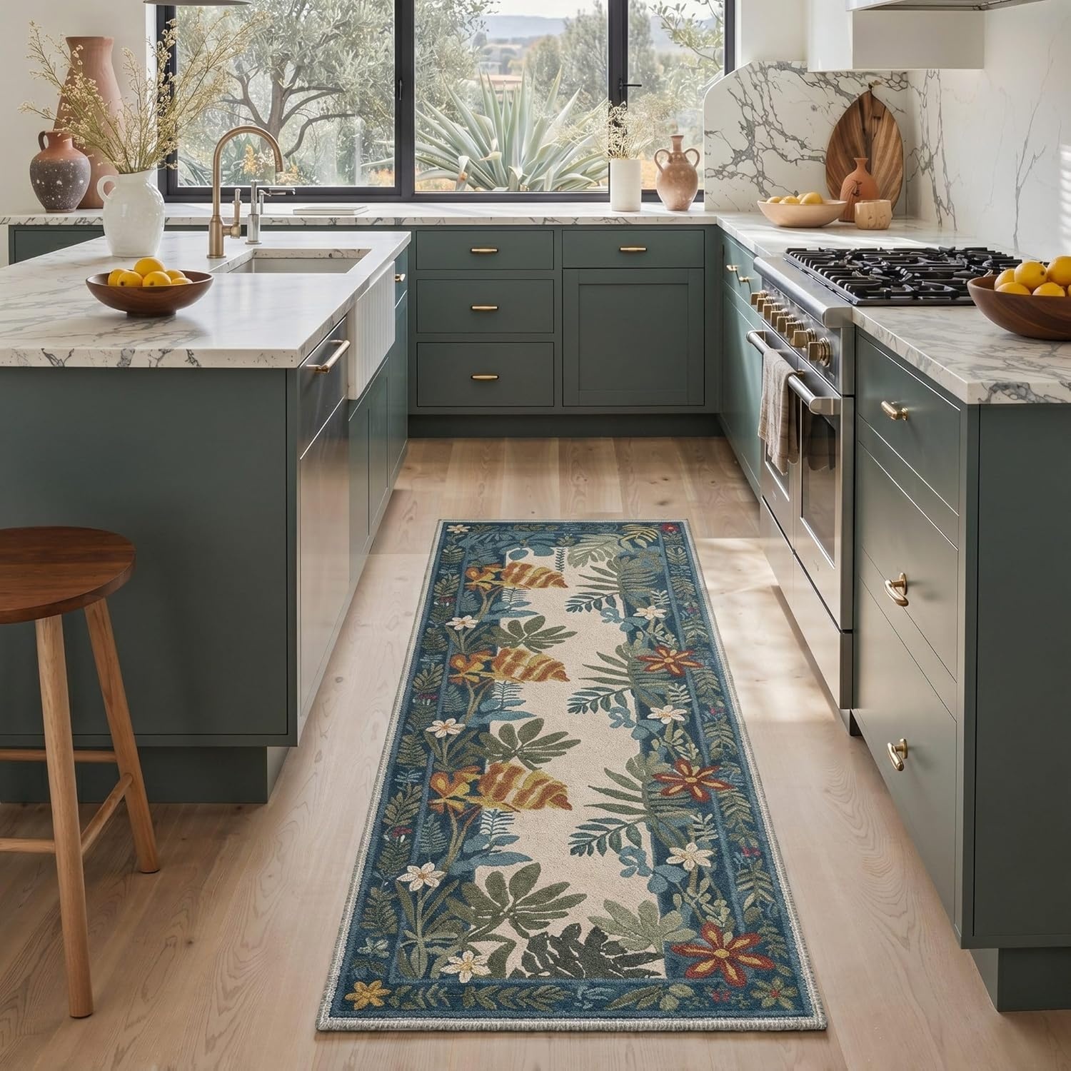 image:imageGENIMO 5X7 Area Rugs for Living Room Machine Washable Modern Botanical Non Slip Low Pile Soft Rugs Vintage Floral Carpet for Bedroom Dining Room Home Office Warm BeigeDusty Teal1