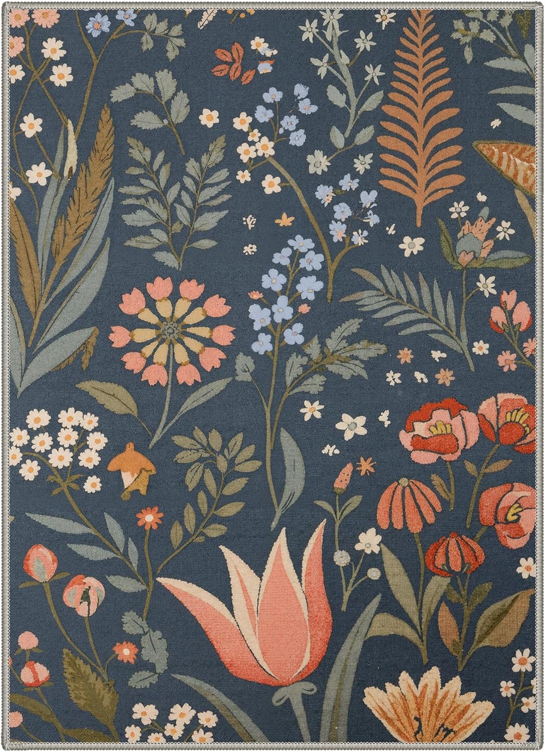 image:imageGENIMO 5X7 Area Rugs for Living Room Machine Washable Modern Botanical Non Slip Low Pile Soft Rugs Vintage Floral Carpet for Bedroom Dining Room Home Office Warm BeigeDusty Blue1