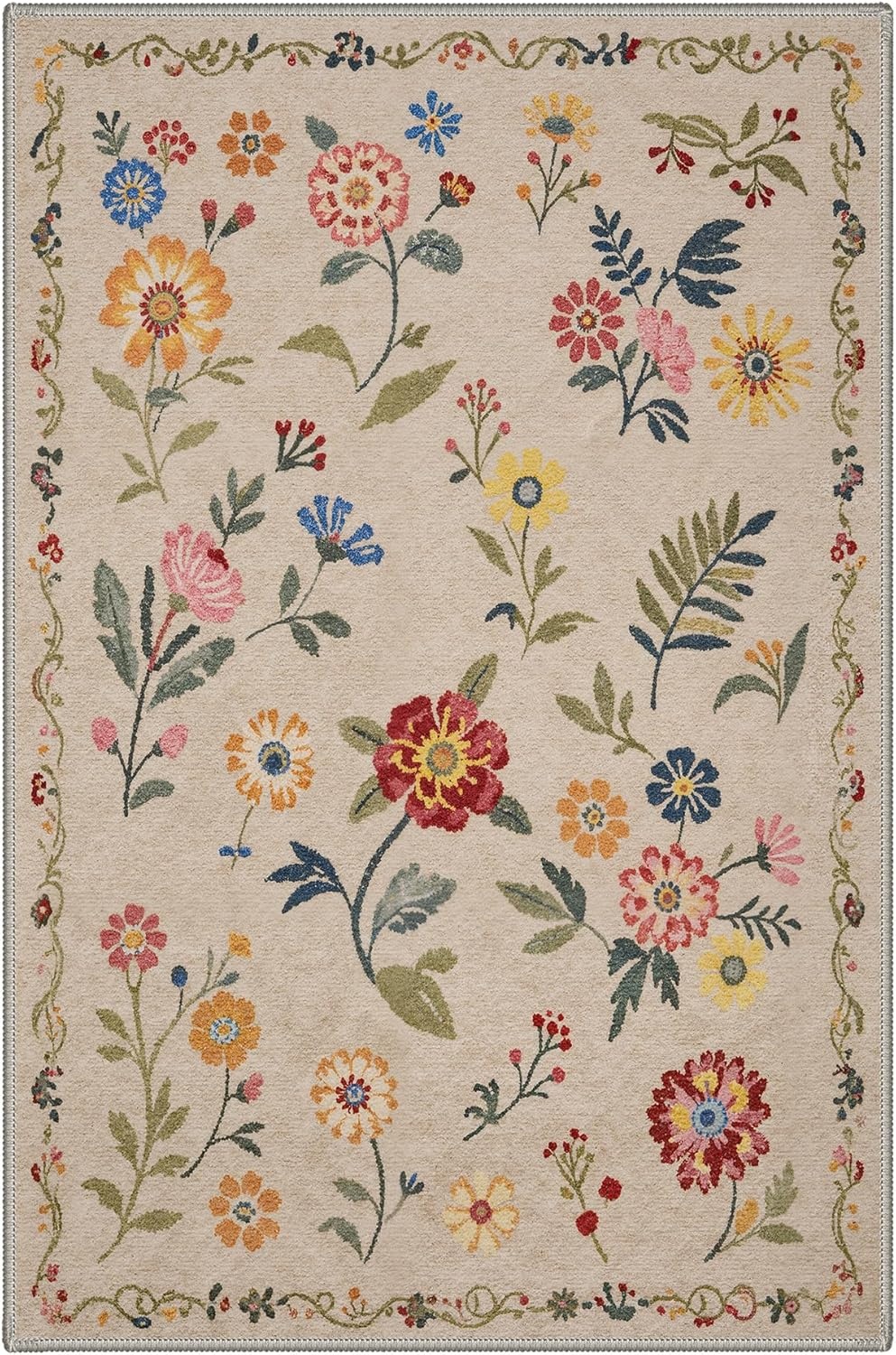 image:imageGENIMO 5X7 Area Rugs for Living Room Machine Washable Modern Botanical Non Slip Low Pile Soft Rugs Vintage Floral Carpet for Bedroom Dining Room Home Office Warm BeigeWarm Beige1
