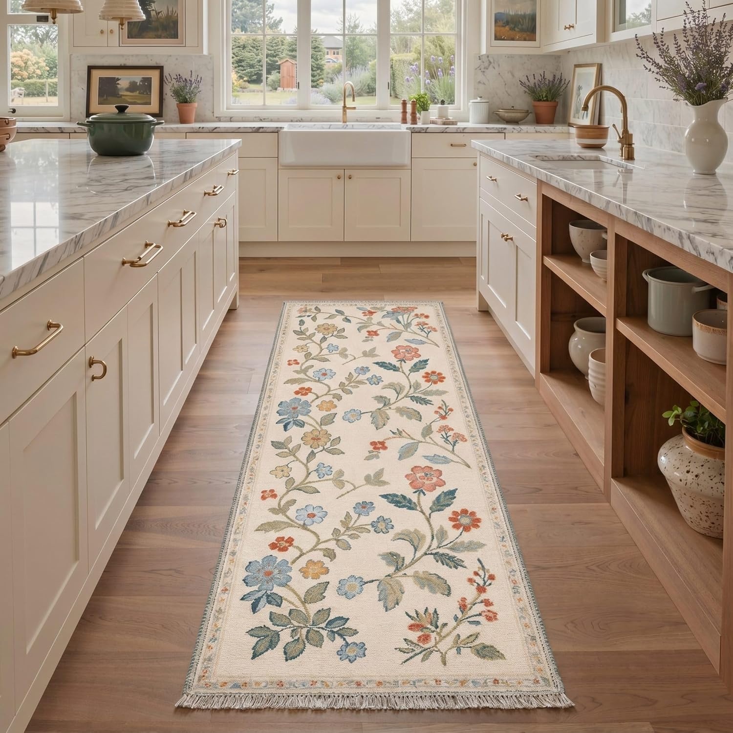 image:imageGENIMO 5X7 Area Rugs for Living Room Machine Washable Modern Botanical Non Slip Low Pile Soft Rugs Vintage Floral Carpet for Bedroom Dining Room Home Office Warm BeigeCreamy Beige