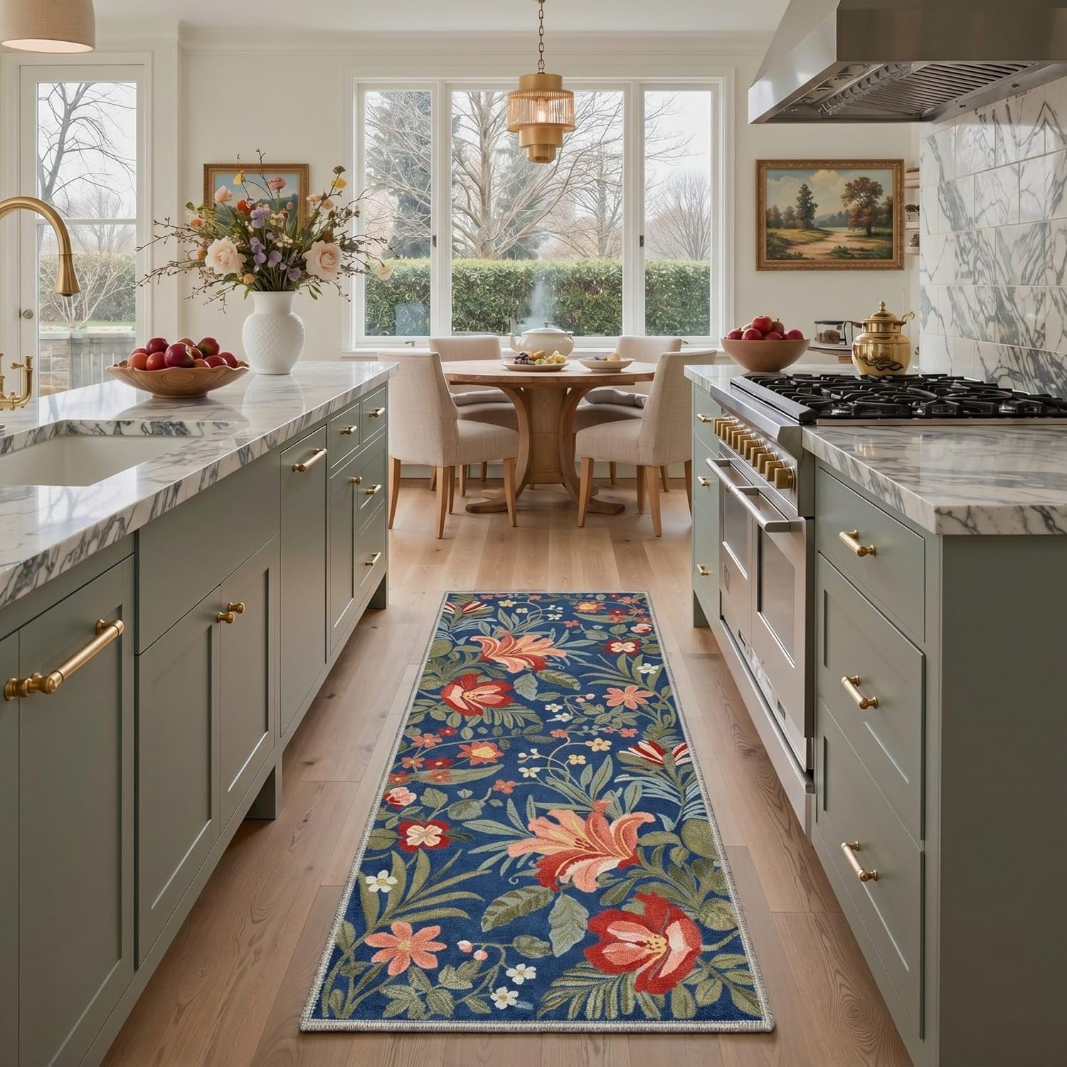 image:imageGENIMO 5X7 Area Rugs for Living Room Machine Washable Modern Botanical Non Slip Low Pile Soft Rugs Vintage Floral Carpet for Bedroom Dining Room Home Office Warm BeigeNavy Blue