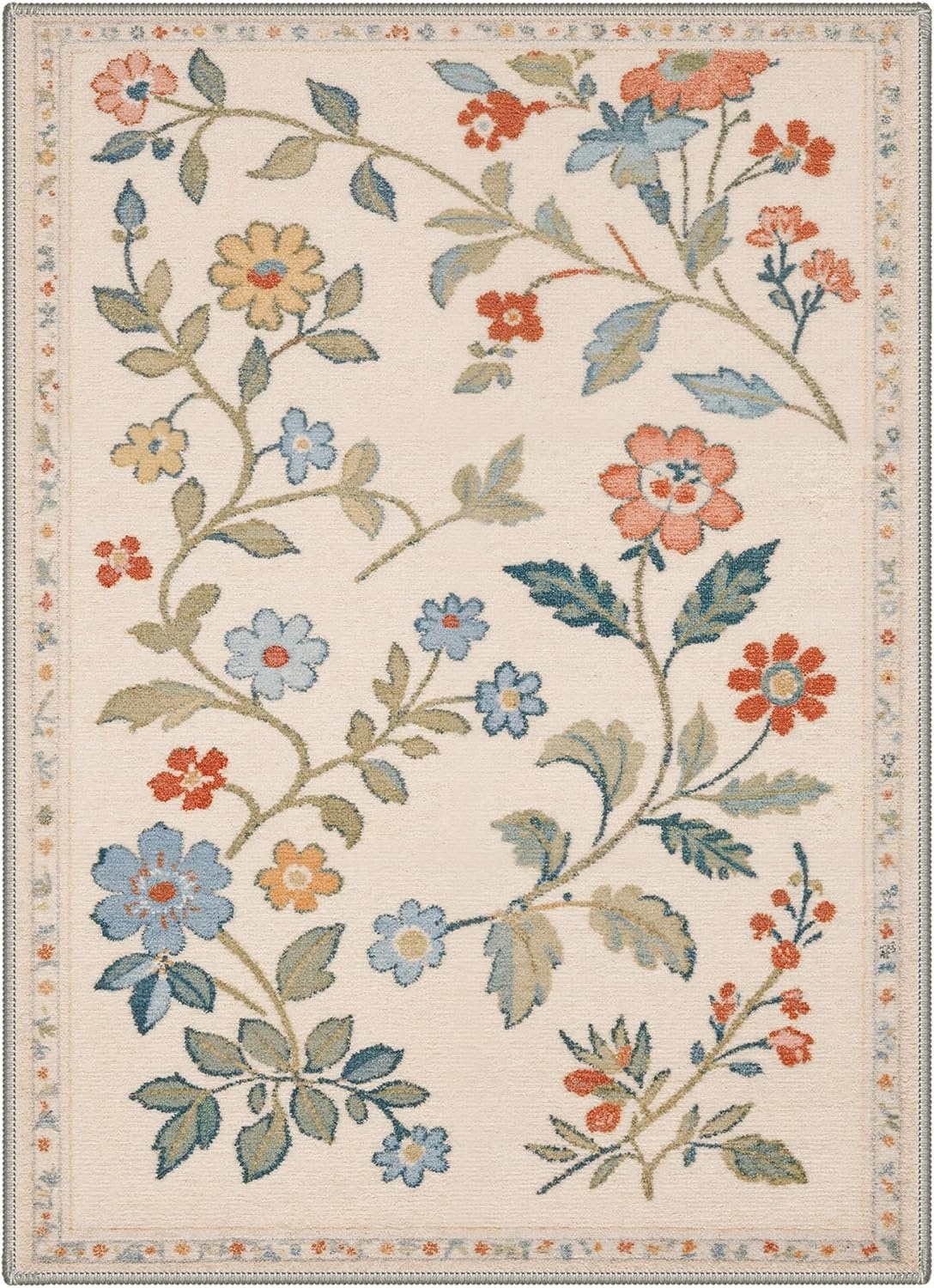 image:imageGENIMO 5X7 Area Rugs for Living Room Machine Washable Modern Botanical Non Slip Low Pile Soft Rugs Vintage Floral Carpet for Bedroom Dining Room Home Office Warm BeigeCreamy Beige