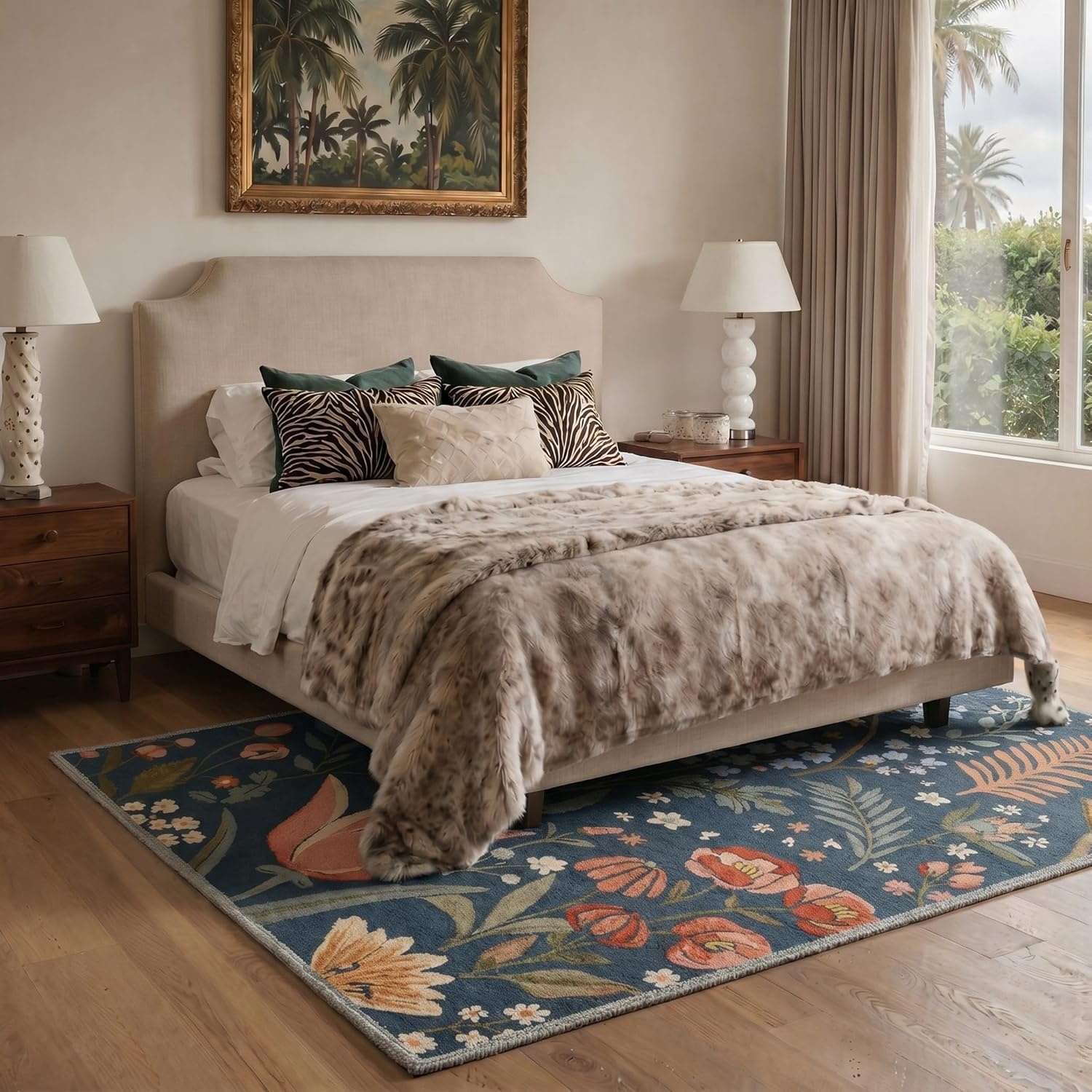 image:imageGENIMO 5X7 Area Rugs for Living Room Machine Washable Modern Botanical Non Slip Low Pile Soft Rugs Vintage Floral Carpet for Bedroom Dining Room Home Office Warm BeigeDusty Blue1