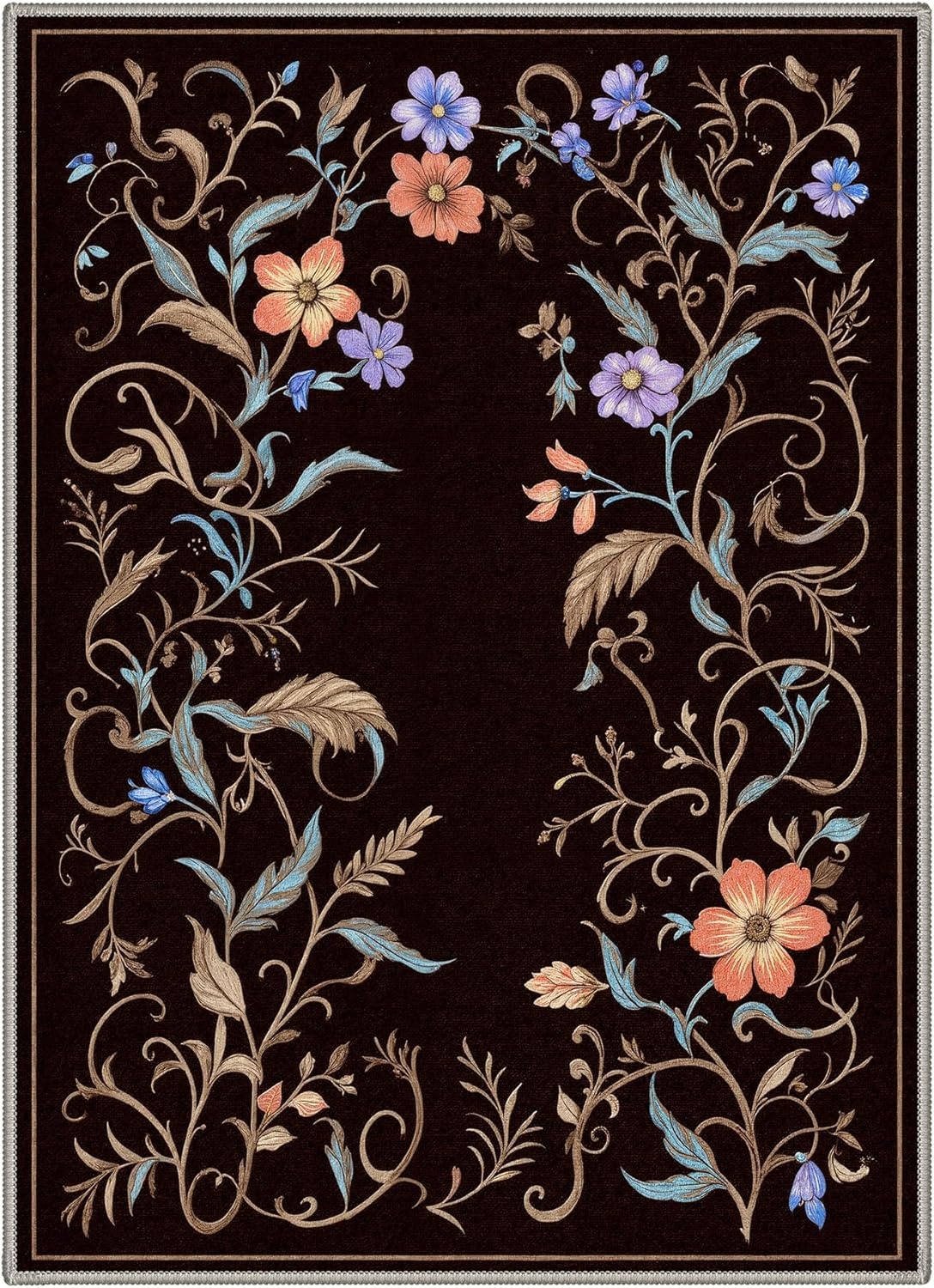 image:imageGENIMO 5X7 Area Rugs for Living Room Machine Washable Modern Botanical Non Slip Low Pile Soft Rugs Vintage Floral Carpet for Bedroom Dining Room Home Office Warm BeigeDeep Brown
