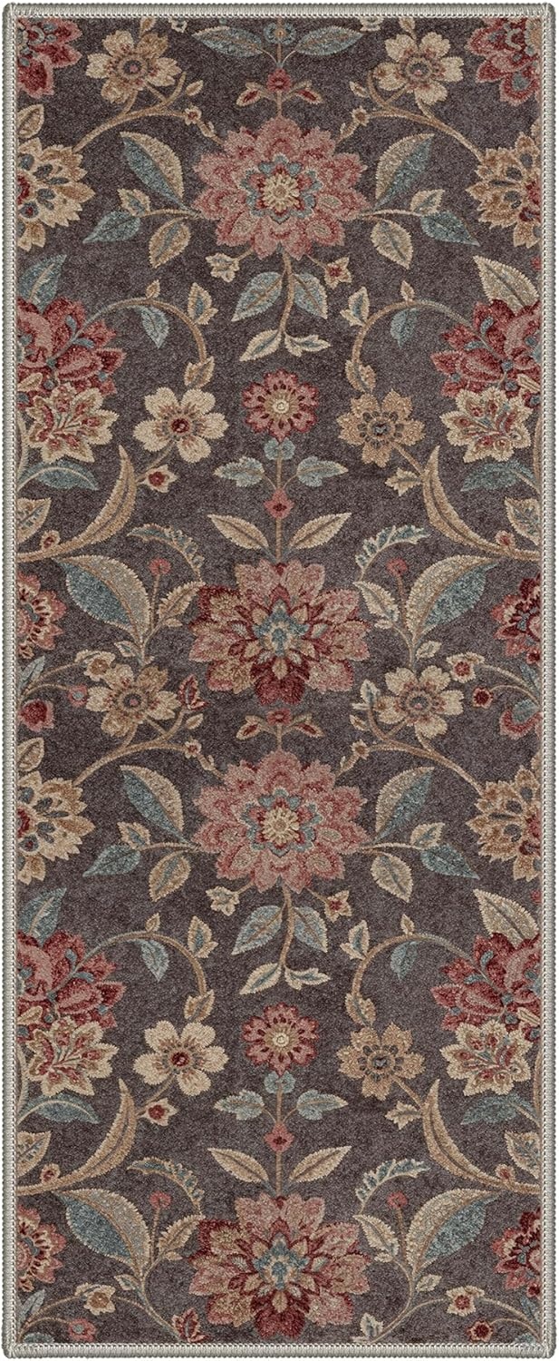 image:imageGENIMO 5X7 Area Rugs for Living Room Machine Washable Modern Botanical Non Slip Low Pile Soft Rugs Vintage Floral Carpet for Bedroom Dining Room Home Office Warm BeigeDusty Taupe