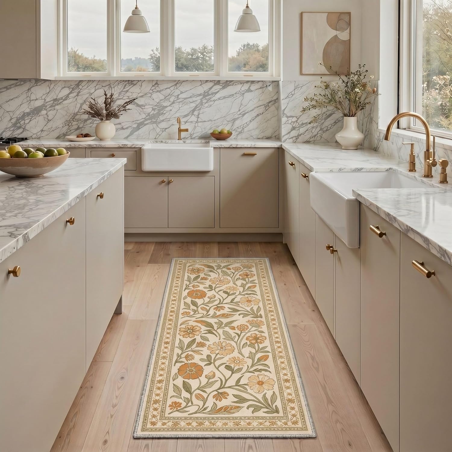 image:imageGENIMO 5X7 Area Rugs for Living Room Machine Washable Modern Botanical Non Slip Low Pile Soft Rugs Vintage Floral Carpet for Bedroom Dining Room Home Office Warm BeigeDusty Ochre