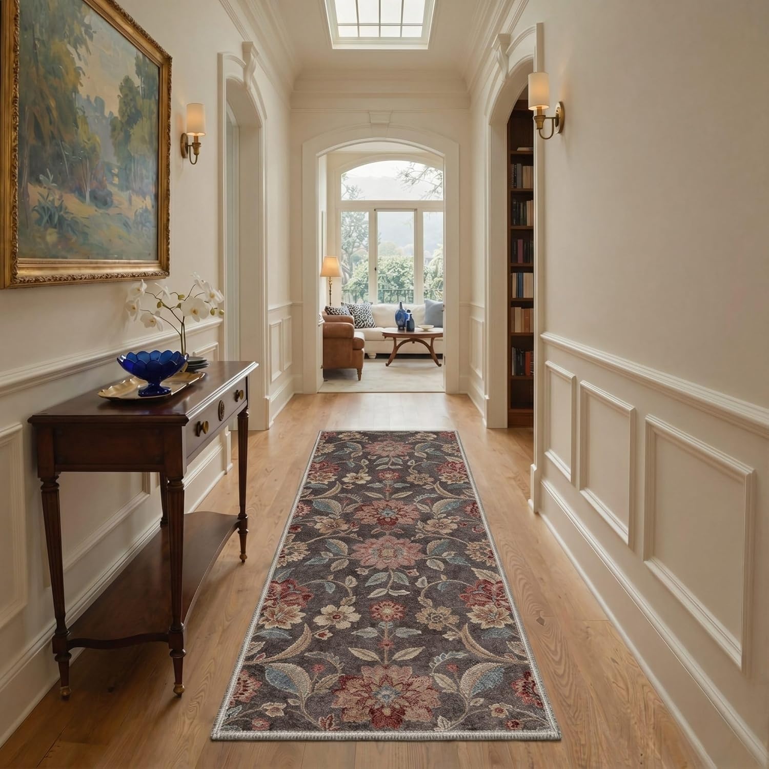 image:imageGENIMO 5X7 Area Rugs for Living Room Machine Washable Modern Botanical Non Slip Low Pile Soft Rugs Vintage Floral Carpet for Bedroom Dining Room Home Office Warm BeigeDusty Taupe