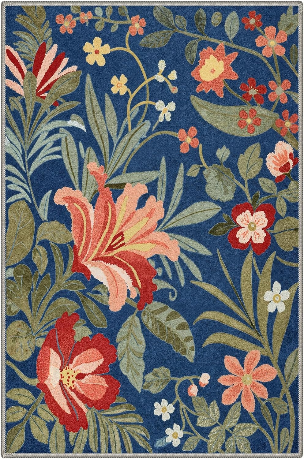 image:imageGENIMO 5X7 Area Rugs for Living Room Machine Washable Modern Botanical Non Slip Low Pile Soft Rugs Vintage Floral Carpet for Bedroom Dining Room Home Office Warm BeigeNavy Blue