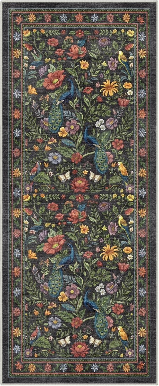 image:imageGENIMO 5X7 Area Rugs for Living Room Machine Washable Modern Botanical Non Slip Low Pile Soft Rugs Vintage Floral Carpet for Bedroom Dining Room Home Office Warm BeigeDusty Charcoal