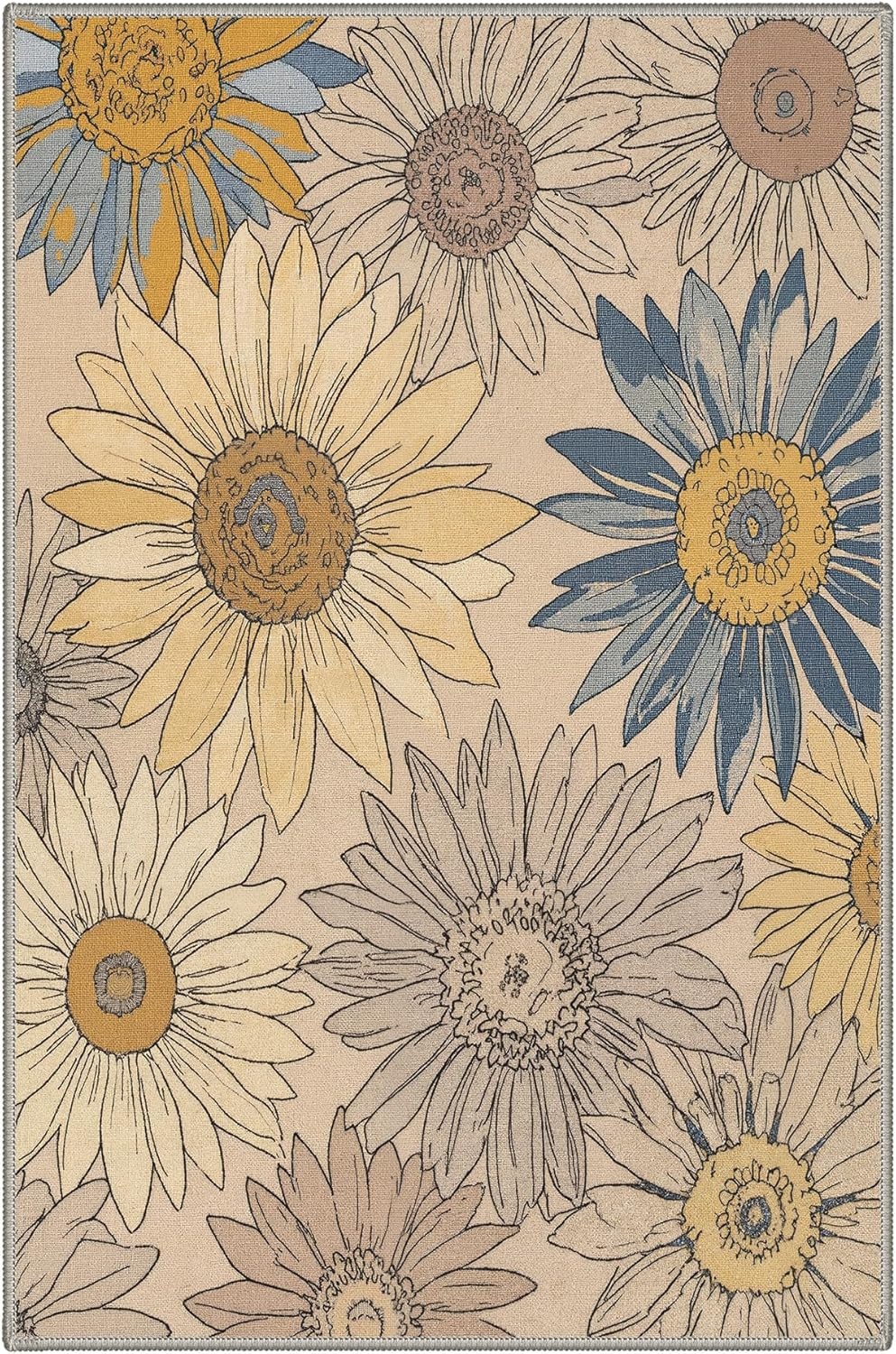 image:imageGENIMO 5X7 Area Rugs for Living Room Machine Washable Modern Botanical Non Slip Low Pile Soft Rugs Vintage Floral Carpet for Bedroom Dining Room Home Office Warm BeigeWarm Beige2