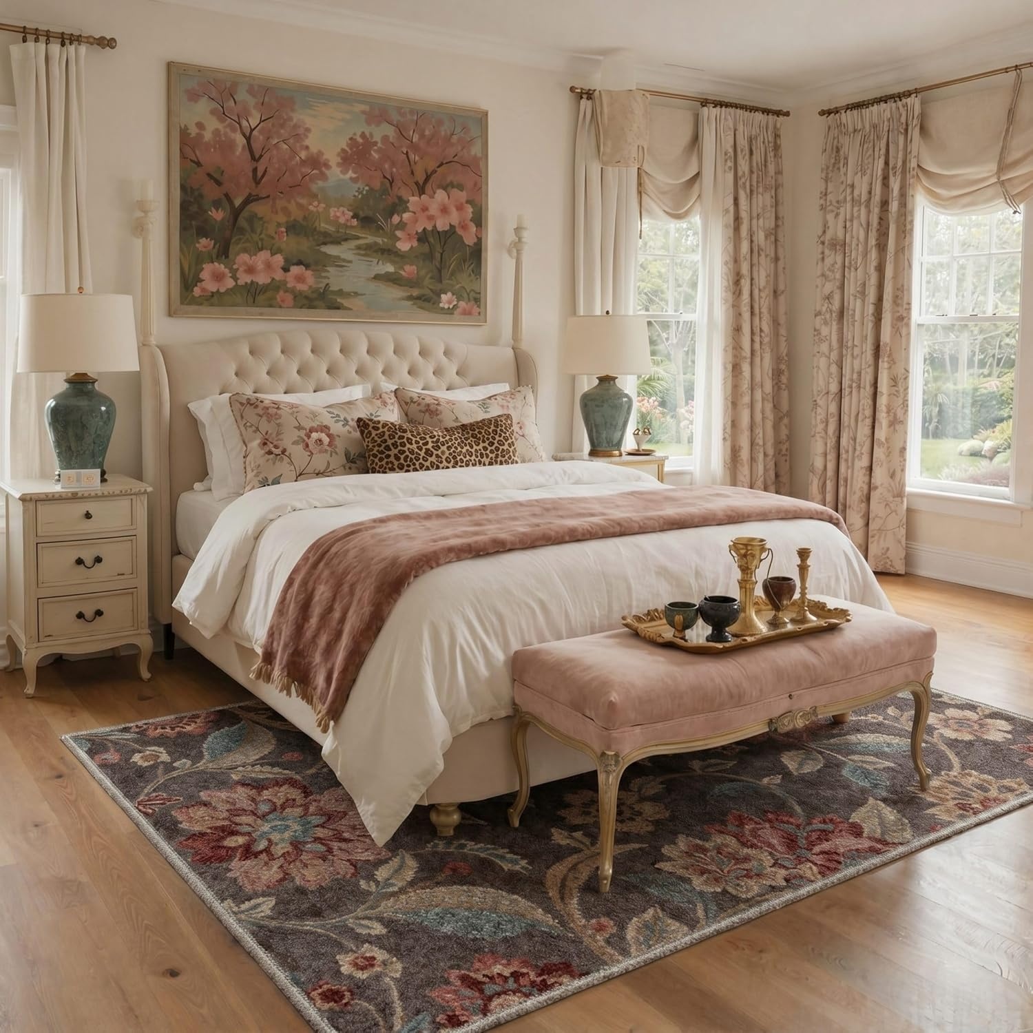 image:imageGENIMO 5X7 Area Rugs for Living Room Machine Washable Modern Botanical Non Slip Low Pile Soft Rugs Vintage Floral Carpet for Bedroom Dining Room Home Office Warm BeigeDusty Taupe