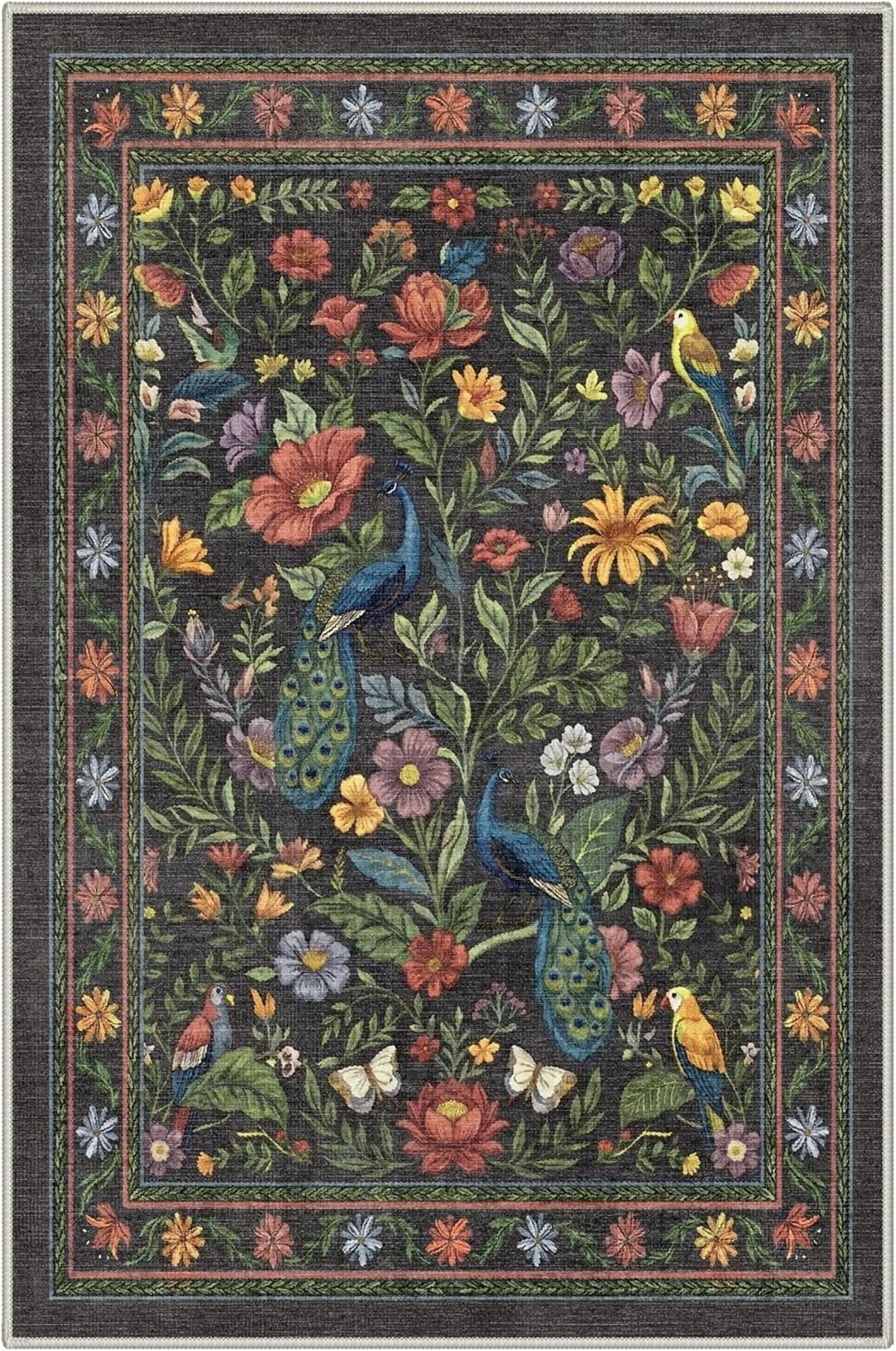 image:imageGENIMO 5X7 Area Rugs for Living Room Machine Washable Modern Botanical Non Slip Low Pile Soft Rugs Vintage Floral Carpet for Bedroom Dining Room Home Office Warm BeigeDusty Charcoal