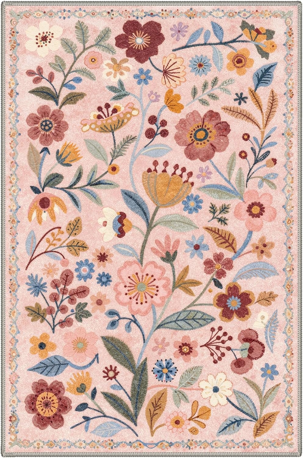image:imageGENIMO 5X7 Area Rugs for Living Room Machine Washable Modern Botanical Non Slip Low Pile Soft Rugs Vintage Floral Carpet for Bedroom Dining Room Home Office Warm BeigeDusty Pink