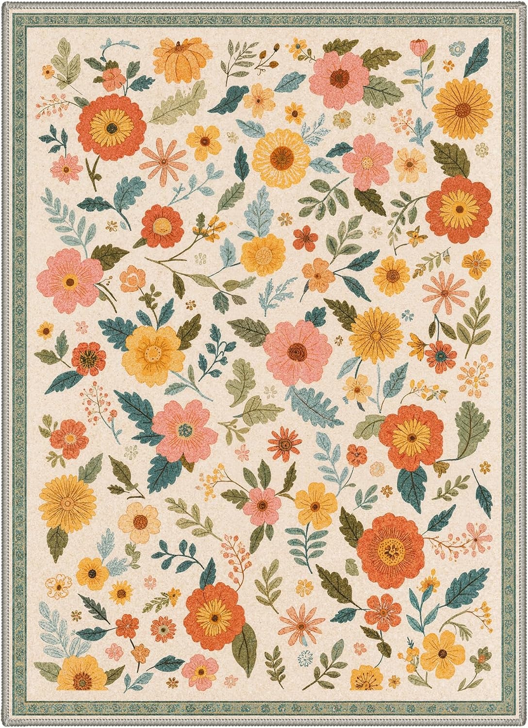 image:imageGENIMO 5X7 Area Rugs for Living Room Machine Washable Modern Botanical Non Slip Low Pile Soft Rugs Vintage Floral Carpet for Bedroom Dining Room Home Office Warm BeigeWarm Beige3