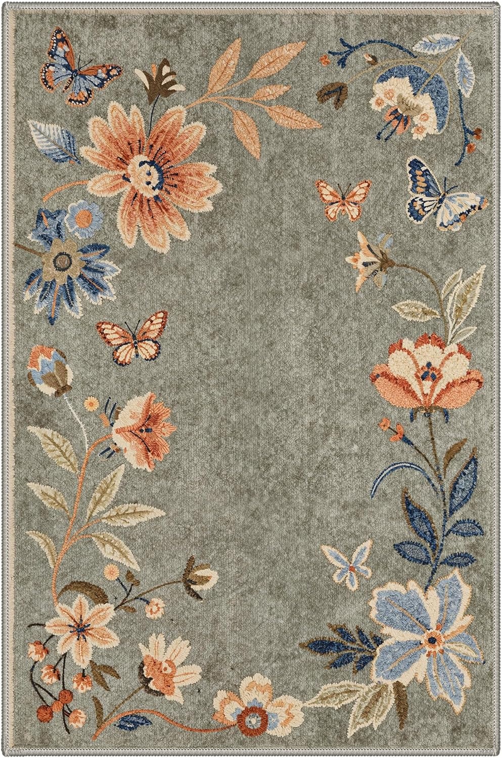 image:imageGENIMO 5X7 Area Rugs for Living Room Machine Washable Modern Botanical Non Slip Low Pile Soft Rugs Vintage Floral Carpet for Bedroom Dining Room Home Office Warm BeigeDusty Sage