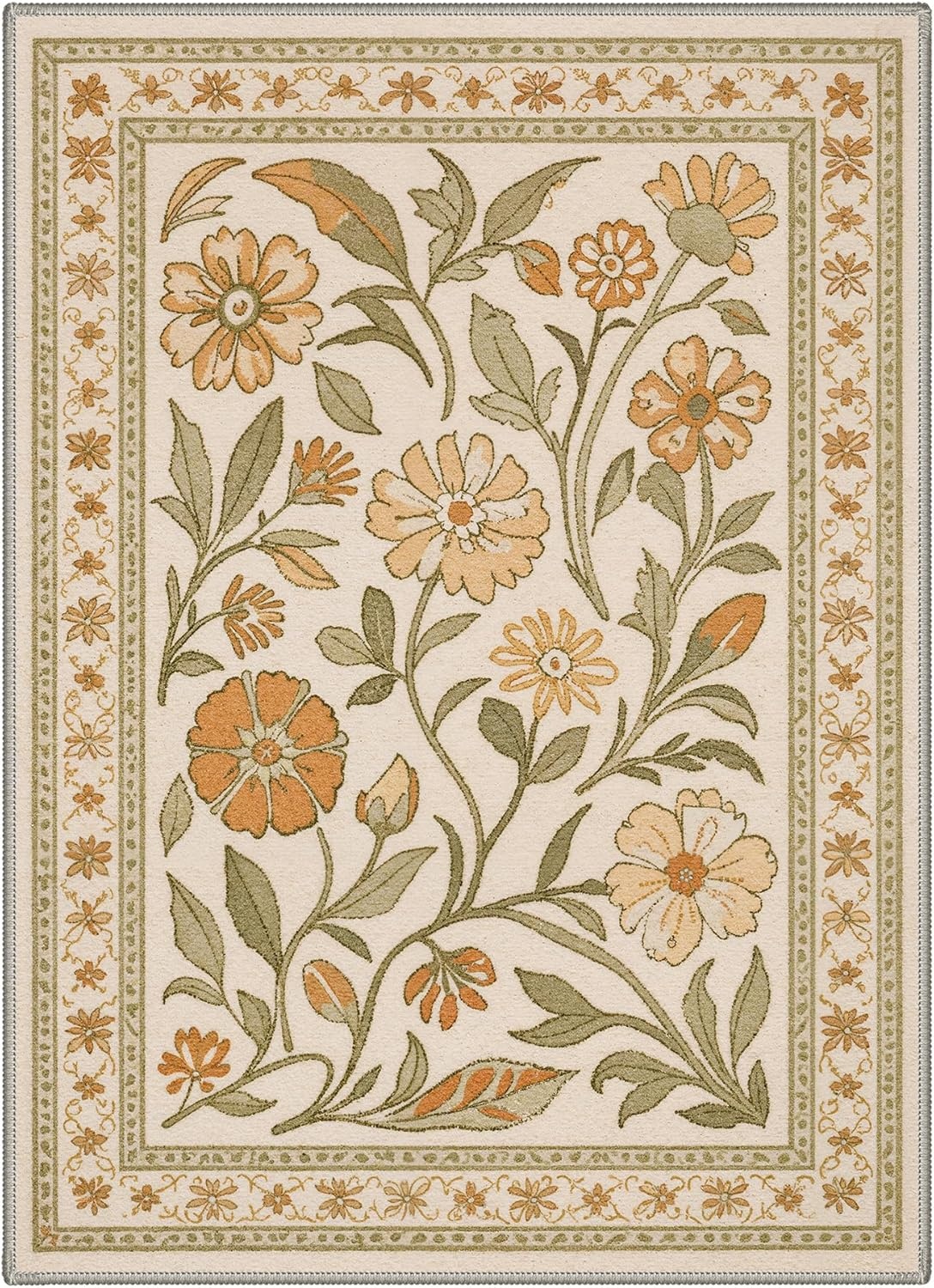 image:imageGENIMO 5X7 Area Rugs for Living Room Machine Washable Modern Botanical Non Slip Low Pile Soft Rugs Vintage Floral Carpet for Bedroom Dining Room Home Office Warm BeigeDusty Ochre