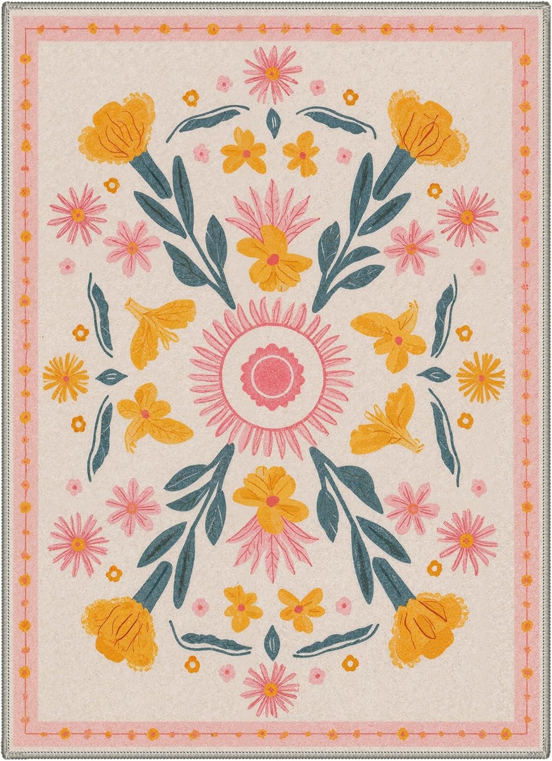 image:imageGENIMO 5X7 Area Rugs for Living Room Machine Washable Modern Botanical Non Slip Low Pile Soft Rugs Vintage Floral Carpet for Bedroom Dining Room Home Office Warm BeigeDusty Blush
