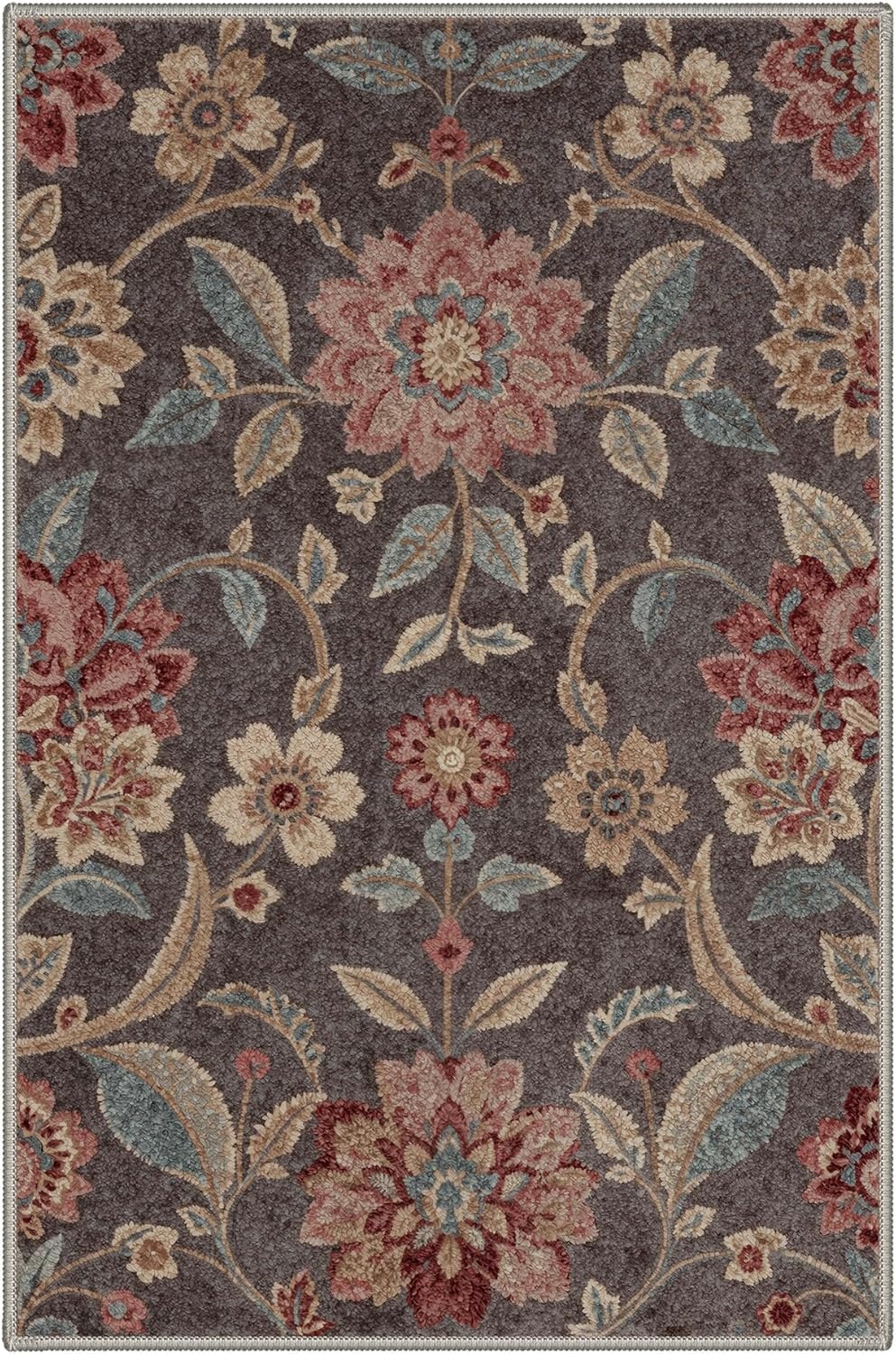 image:imageGENIMO 5X7 Area Rugs for Living Room Machine Washable Modern Botanical Non Slip Low Pile Soft Rugs Vintage Floral Carpet for Bedroom Dining Room Home Office Warm BeigeDusty Taupe