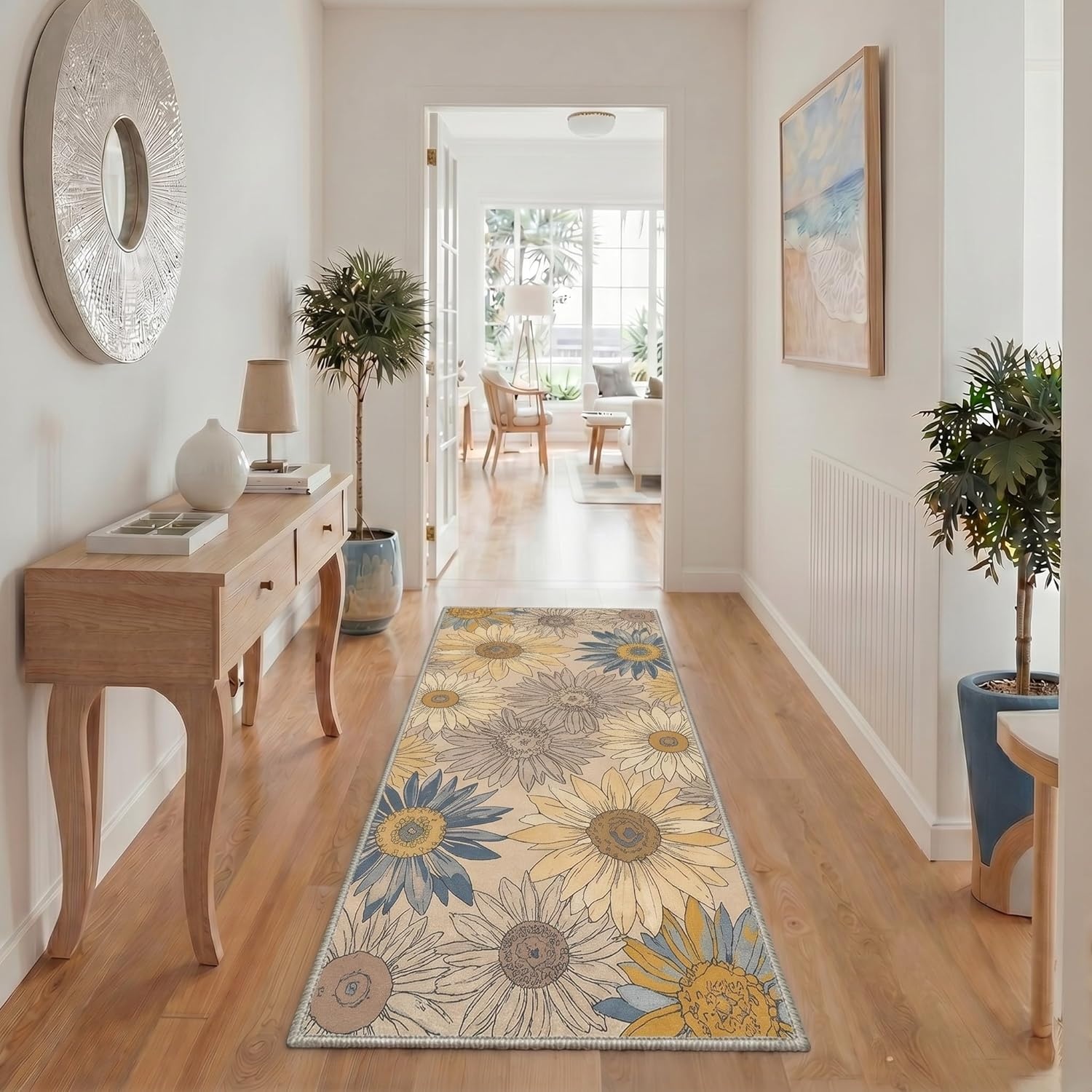 image:imageGENIMO 5X7 Area Rugs for Living Room Machine Washable Modern Botanical Non Slip Low Pile Soft Rugs Vintage Floral Carpet for Bedroom Dining Room Home Office Warm BeigeWarm Beige2