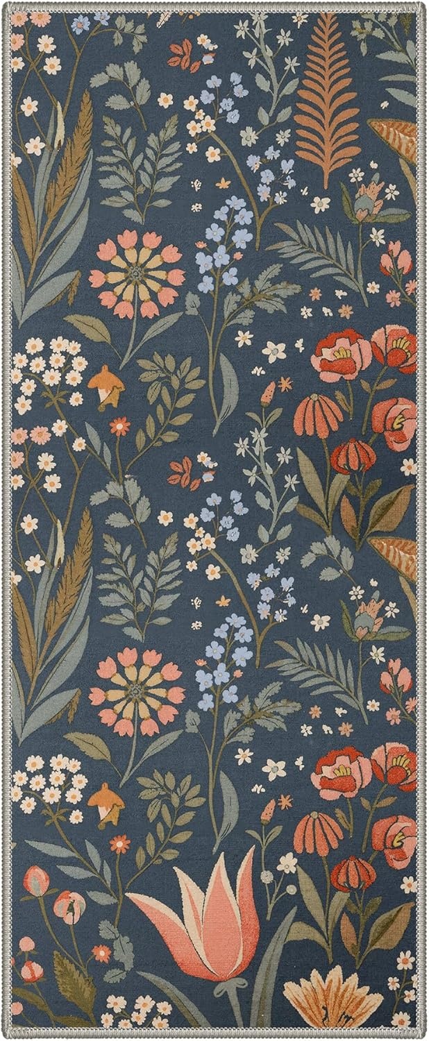 image:imageGENIMO 5X7 Area Rugs for Living Room Machine Washable Modern Botanical Non Slip Low Pile Soft Rugs Vintage Floral Carpet for Bedroom Dining Room Home Office Warm BeigeDusty Blue1