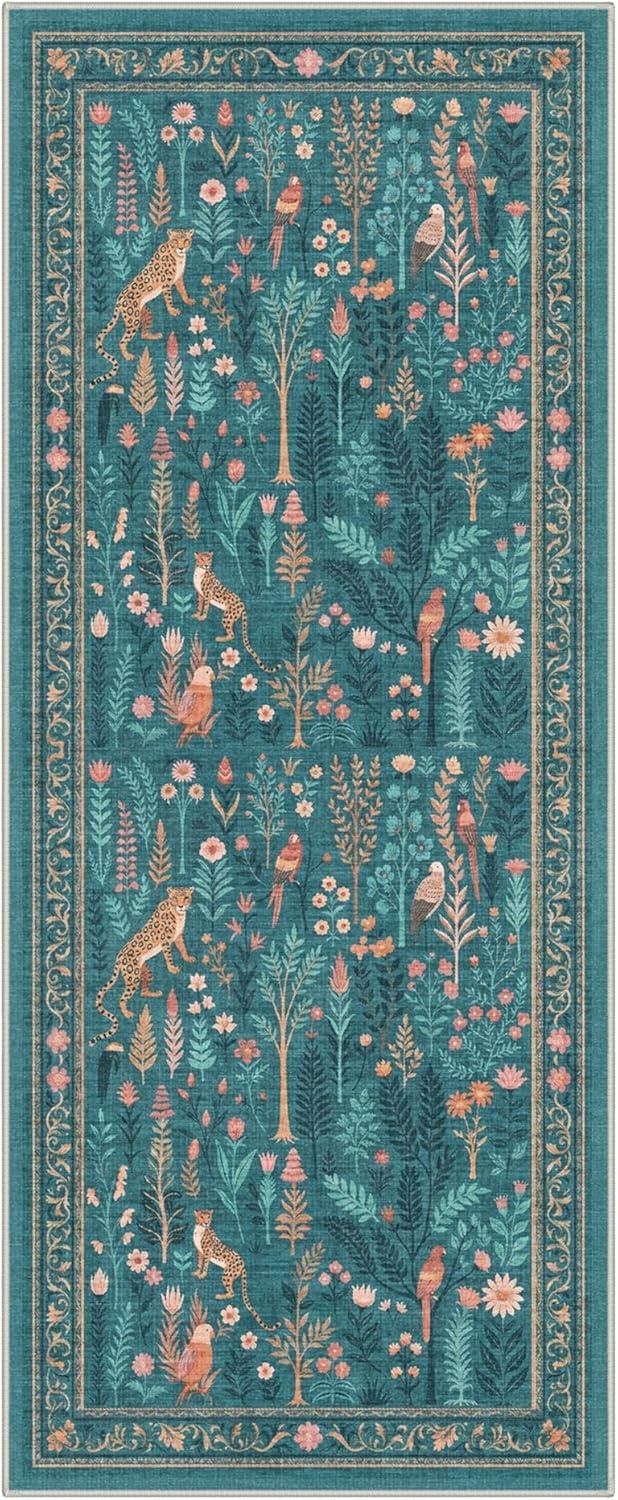 image:imageGENIMO 5X7 Area Rugs for Living Room Machine Washable Modern Botanical Non Slip Low Pile Soft Rugs Vintage Floral Carpet for Bedroom Dining Room Home Office Warm BeigeDusty Teal