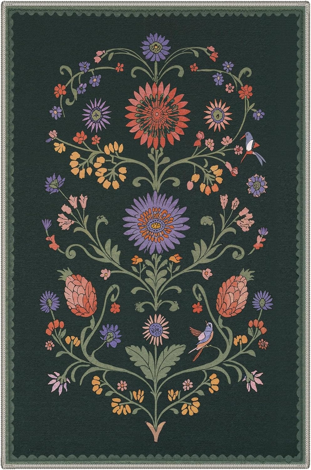 image:imageGENIMO 5X7 Area Rugs for Living Room Machine Washable Modern Botanical Non Slip Low Pile Soft Rugs Vintage Floral Carpet for Bedroom Dining Room Home Office Warm BeigeForest Green