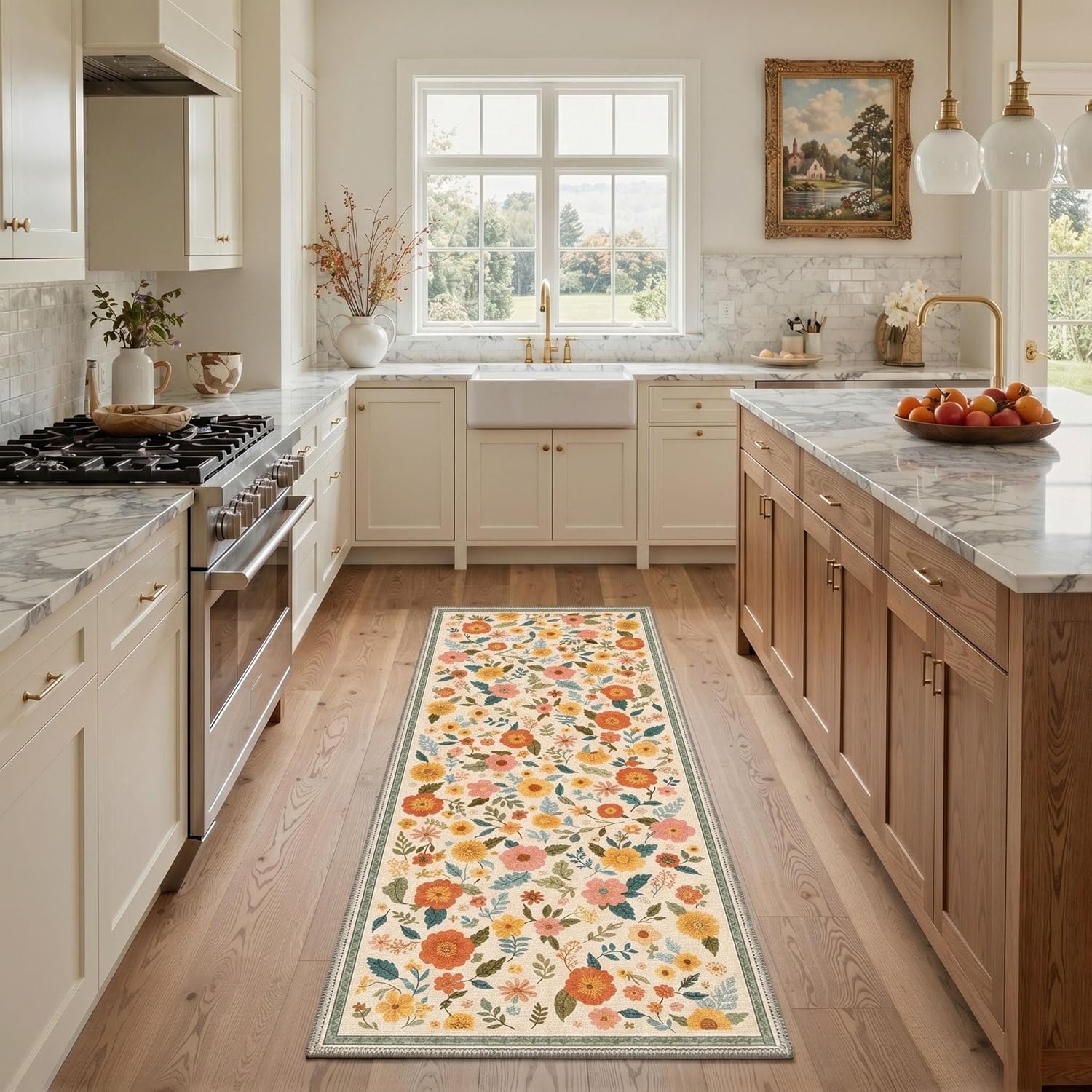 image:imageGENIMO 5X7 Area Rugs for Living Room Machine Washable Modern Botanical Non Slip Low Pile Soft Rugs Vintage Floral Carpet for Bedroom Dining Room Home Office Warm BeigeWarm Beige3