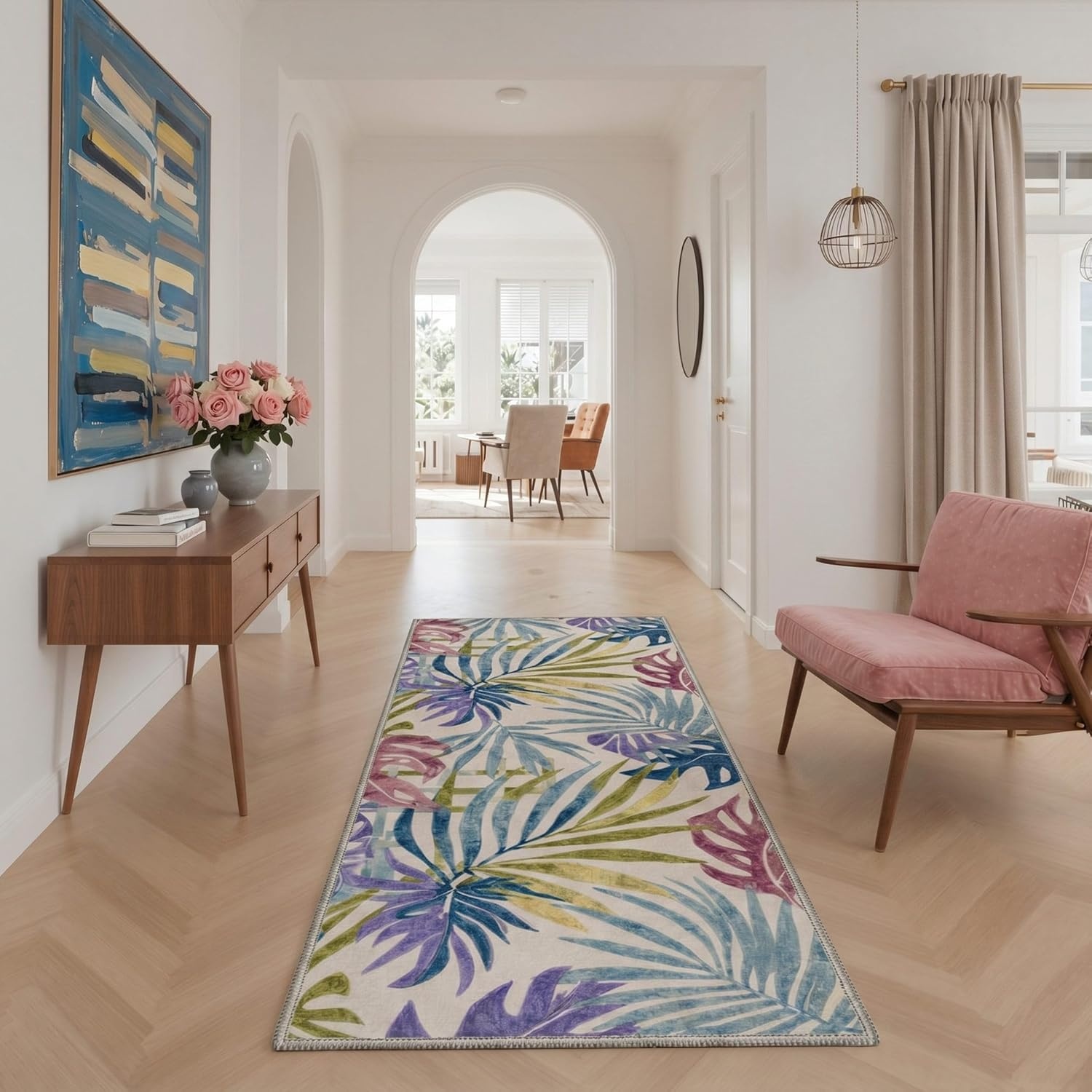 image:imageGENIMO 5X7 Area Rugs for Living Room Machine Washable Modern Botanical Non Slip Low Pile Soft Rugs Vintage Floral Carpet for Bedroom Dining Room Home Office Warm BeigeMuted Pastel