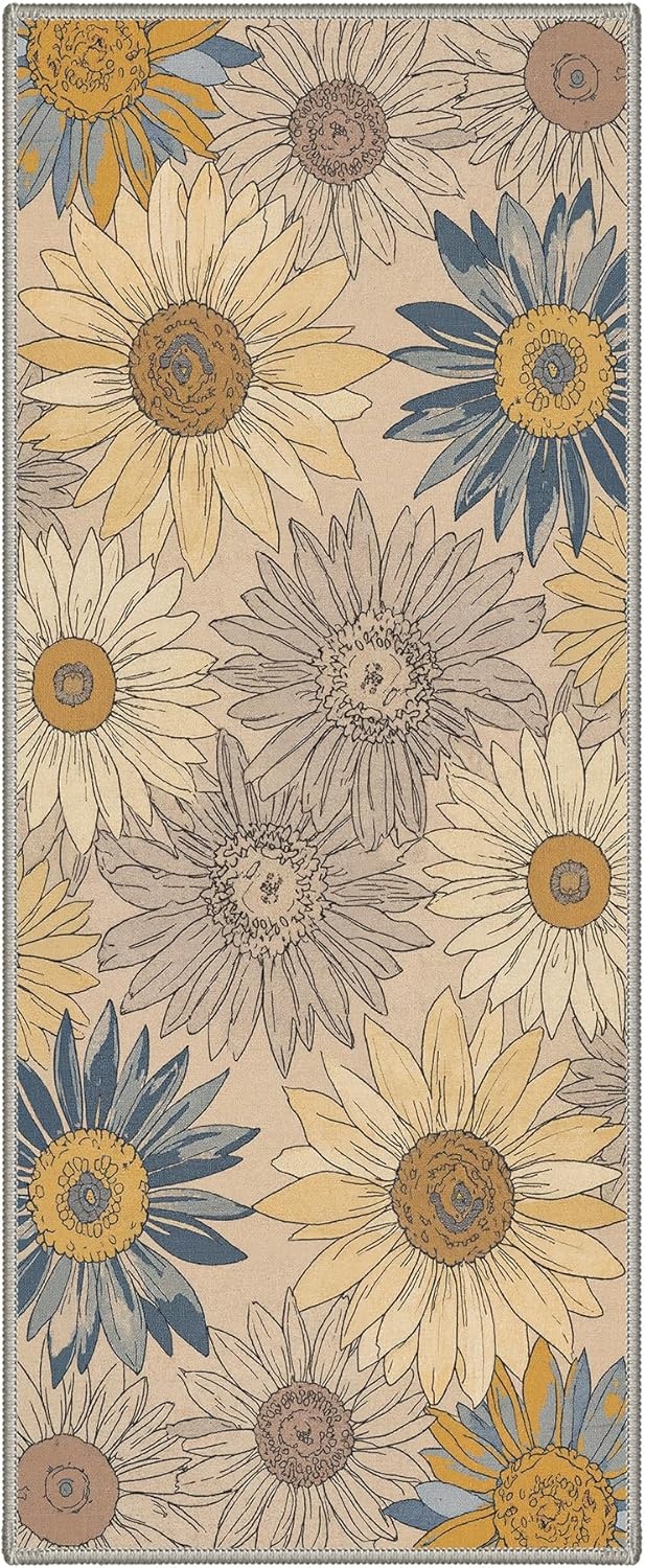 image:imageGENIMO 5X7 Area Rugs for Living Room Machine Washable Modern Botanical Non Slip Low Pile Soft Rugs Vintage Floral Carpet for Bedroom Dining Room Home Office Warm BeigeWarm Beige2