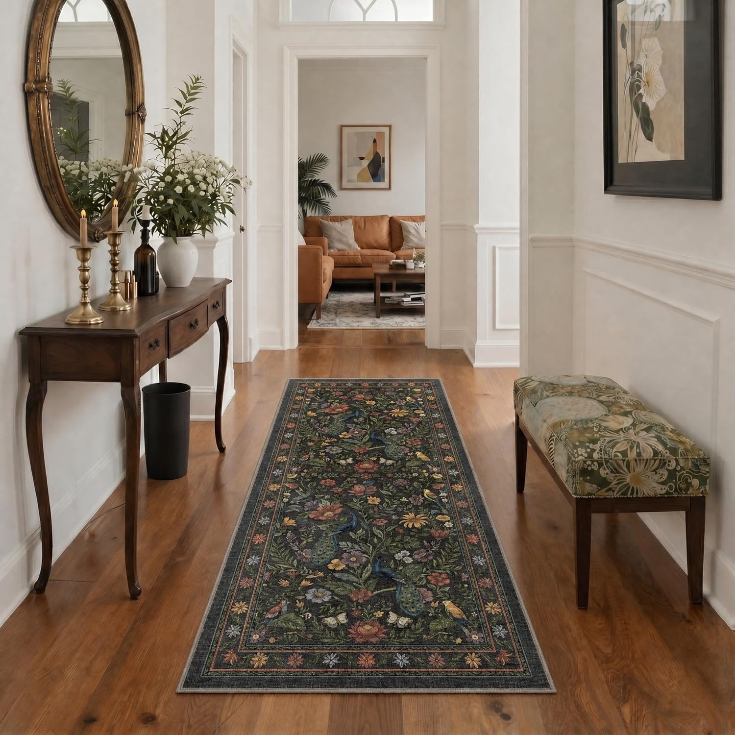 image:imageGENIMO 5X7 Area Rugs for Living Room Machine Washable Modern Botanical Non Slip Low Pile Soft Rugs Vintage Floral Carpet for Bedroom Dining Room Home Office Warm BeigeDusty Charcoal