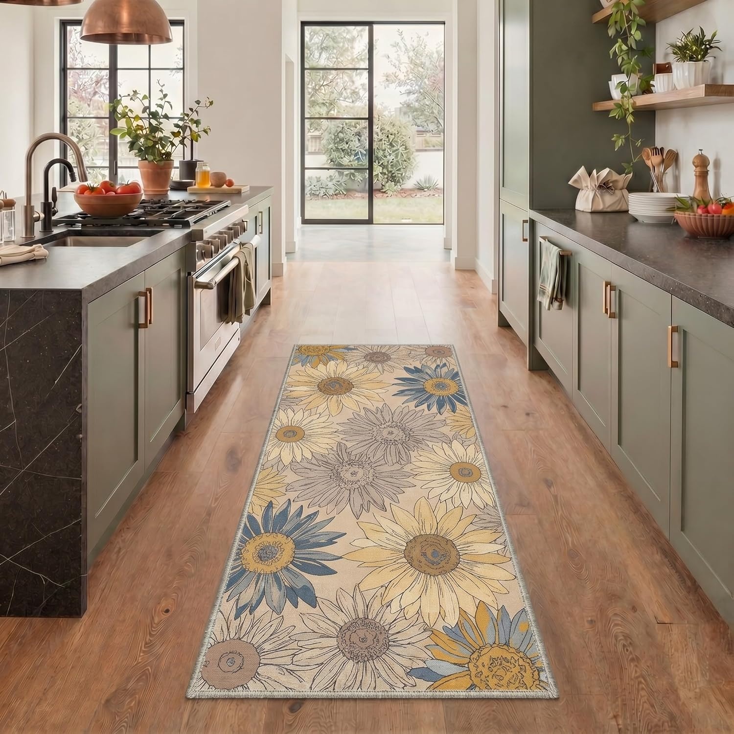 image:imageGENIMO 5X7 Area Rugs for Living Room Machine Washable Modern Botanical Non Slip Low Pile Soft Rugs Vintage Floral Carpet for Bedroom Dining Room Home Office Warm BeigeWarm Beige2