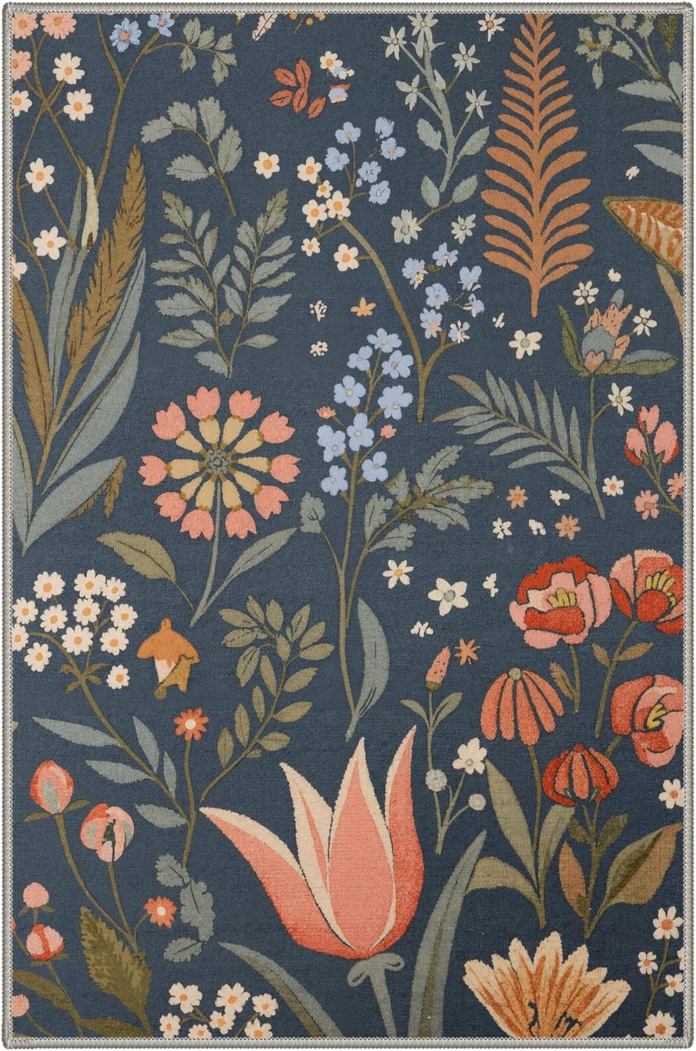 image:imageGENIMO 5X7 Area Rugs for Living Room Machine Washable Modern Botanical Non Slip Low Pile Soft Rugs Vintage Floral Carpet for Bedroom Dining Room Home Office Warm BeigeDusty Blue1