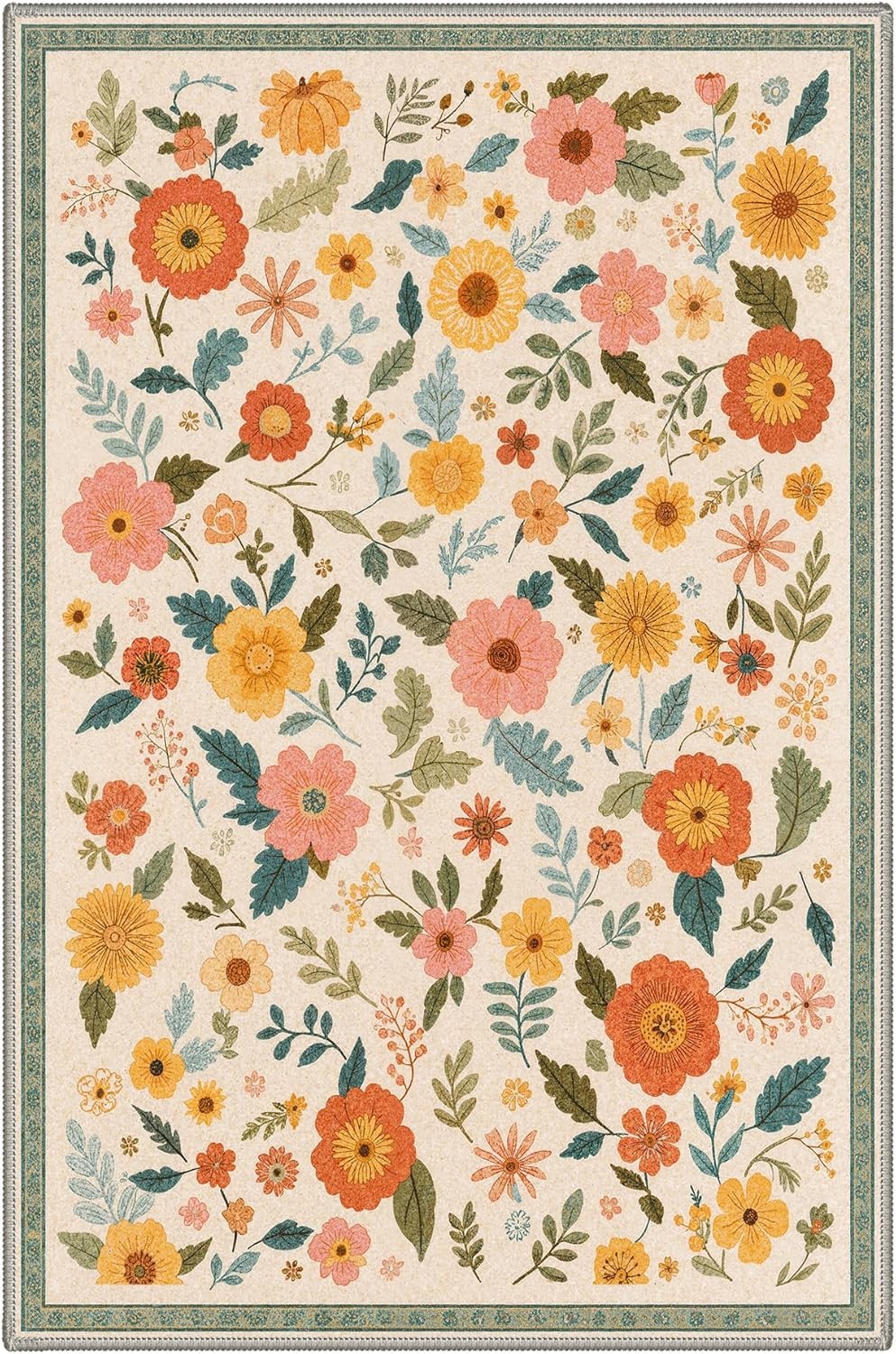 image:imageGENIMO 5X7 Area Rugs for Living Room Machine Washable Modern Botanical Non Slip Low Pile Soft Rugs Vintage Floral Carpet for Bedroom Dining Room Home Office Warm BeigeWarm Beige3