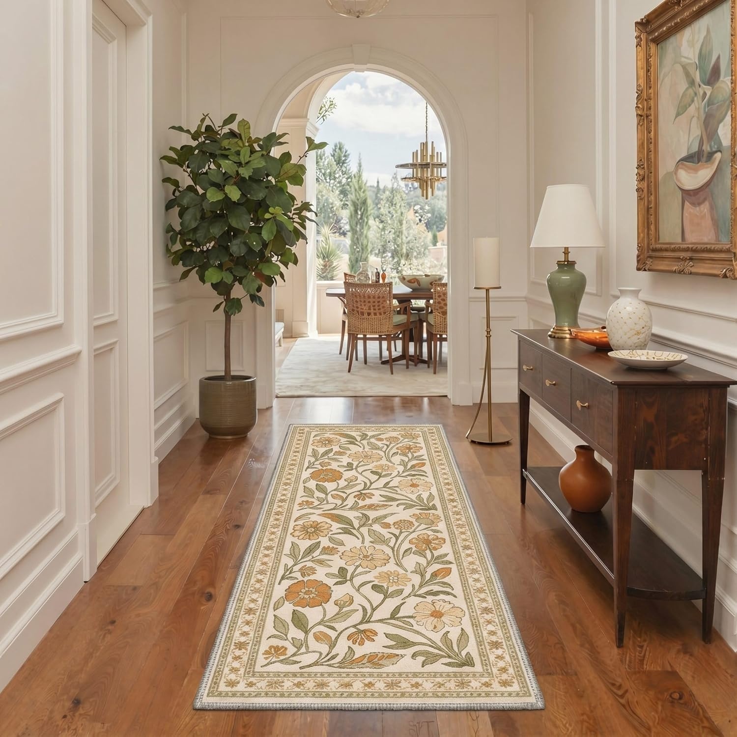image:imageGENIMO 5X7 Area Rugs for Living Room Machine Washable Modern Botanical Non Slip Low Pile Soft Rugs Vintage Floral Carpet for Bedroom Dining Room Home Office Warm BeigeDusty Ochre