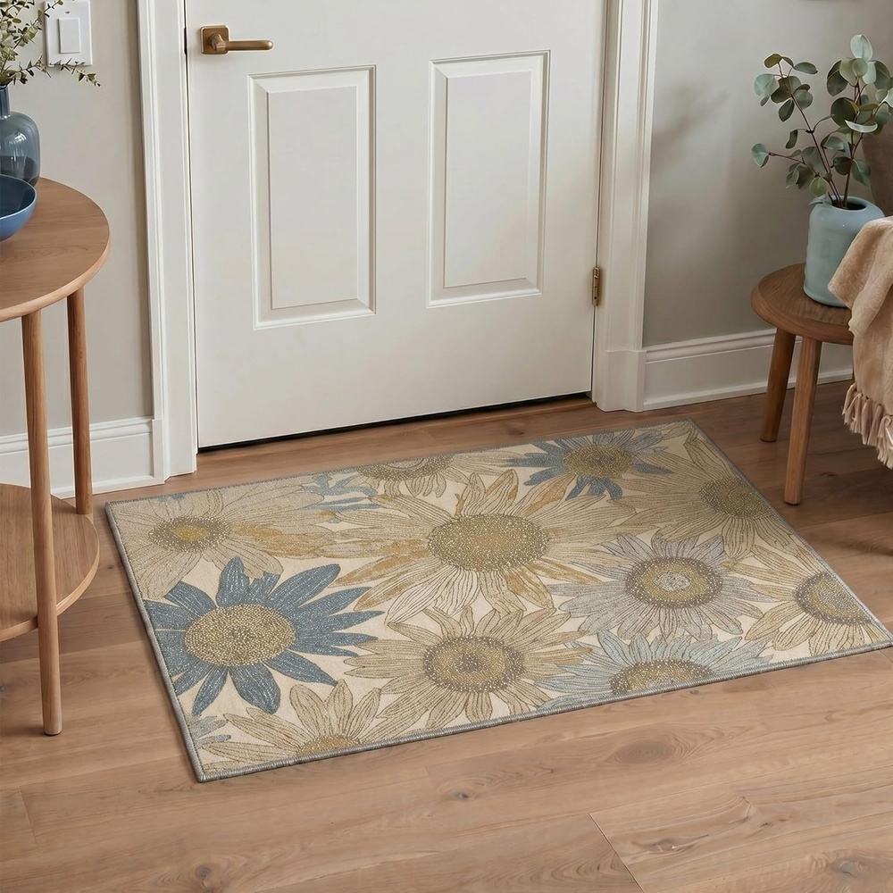 image:imageGENIMO 5X7 Area Rugs for Living Room Machine Washable Modern Botanical Non Slip Low Pile Soft Rugs Vintage Floral Carpet for Bedroom Dining Room Home Office Warm BeigeWarm Beige