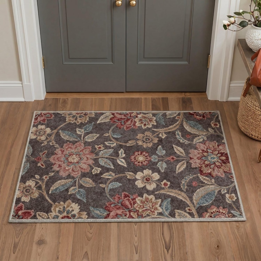 image:imageGENIMO 5X7 Area Rugs for Living Room Machine Washable Modern Botanical Non Slip Low Pile Soft Rugs Vintage Floral Carpet for Bedroom Dining Room Home Office Warm BeigeDusty Taupe