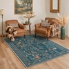 GENIMO 5X7 Area Rugs for Living Room Machine Washable, Modern Botanical Non Slip Low Pile Soft Rugs, Vintage Floral Carpet for Bedroom Dining Room, Home Office, Warm Beige(Dusty Teal)