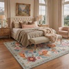 GENIMO 5X7 Area Rugs for Living Room Machine Washable, Modern Botanical Non Slip Low Pile Soft Rugs, Vintage Floral Carpet for Bedroom Dining Room, Home Office, Warm Beige(Dusty Blue)