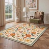 GENIMO 5X7 Area Rugs for Living Room Machine Washable, Modern Botanical Non Slip Low Pile Soft Rugs, Vintage Floral Carpet for Bedroom Dining Room, Home Office, Warm Beige(Warm Beige-3)