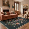 GENIMO 5X7 Area Rugs for Living Room Machine Washable, Modern Botanical Non Slip Low Pile Soft Rugs, Vintage Floral Carpet for Bedroom Dining Room, Home Office, Warm Beige(Forest Green)