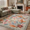 GENIMO 5X7 Area Rugs for Living Room Machine Washable, Modern Botanical Non Slip Low Pile Soft Rugs, Vintage Floral Carpet for Bedroom Dining Room, Home Office, Warm Beige(Dusty Blue)