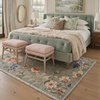 GENIMO 5X7 Area Rugs for Living Room Machine Washable, Modern Botanical Non Slip Low Pile Soft Rugs, Vintage Floral Carpet for Bedroom Dining Room, Home Office, Warm Beige(Dusty Sage)