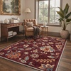 GENIMO 5X7 Area Rugs for Living Room Machine Washable, Modern Botanical Non Slip Low Pile Soft Rugs, Vintage Floral Carpet for Bedroom Dining Room, Home Office, Warm Beige(Deep Burgundy)
