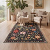 GENIMO 5X7 Area Rugs for Living Room Machine Washable, Modern Botanical Non Slip Low Pile Soft Rugs, Vintage Floral Carpet for Bedroom Dining Room, Home Office, Warm Beige(Black)
