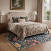 GENIMO 5X7 Area Rugs for Living Room Machine Washable, Modern Botanical Non Slip Low Pile Soft Rugs, Vintage Floral Carpet for Bedroom Dining Room, Home Office, Warm Beige(Dusty Blue-1)