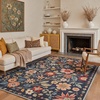 GENIMO 5X7 Area Rugs for Living Room Machine Washable, Modern Botanical Non Slip Low Pile Soft Rugs, Vintage Floral Carpet for Bedroom Dining Room, Home Office, Warm Beige(Dusty Navy)