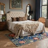 GENIMO 5X7 Area Rugs for Living Room Machine Washable, Modern Botanical Non Slip Low Pile Soft Rugs, Vintage Floral Carpet for Bedroom Dining Room, Home Office, Warm Beige(Navy Blue)