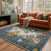 GENIMO 5X7 Area Rugs for Living Room Machine Washable, Modern Botanical Non Slip Low Pile Soft Rugs, Vintage Floral Carpet for Bedroom Dining Room, Home Office, Warm Beige(Dusty Teal-1)