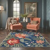GENIMO 5X7 Area Rugs for Living Room Machine Washable, Modern Botanical Non Slip Low Pile Soft Rugs, Vintage Floral Carpet for Bedroom Dining Room, Home Office, Warm Beige(Navy Blue)